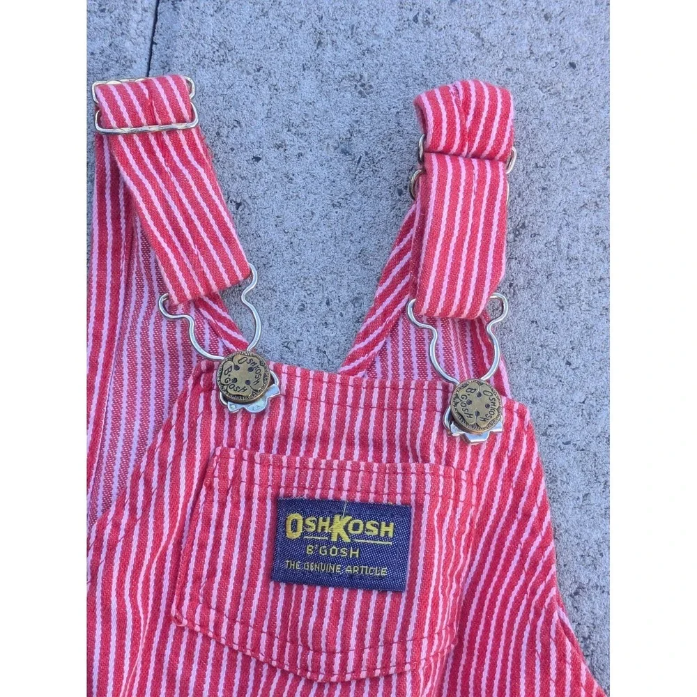 Vintage OshKosh B'gosh Overalls Baby Girls 18-24M Red Stripe Railroad USA 80s